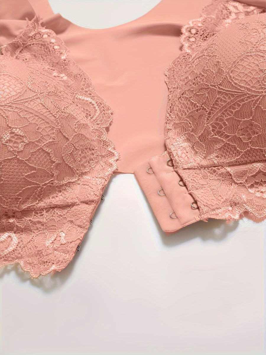 Women's Front-Closure Bra, Fashion Lace Lingerie 2pcs Set