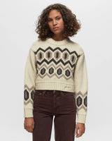 Ganni Pull en Laine Épais à Motif Graphique et Col Rond Court