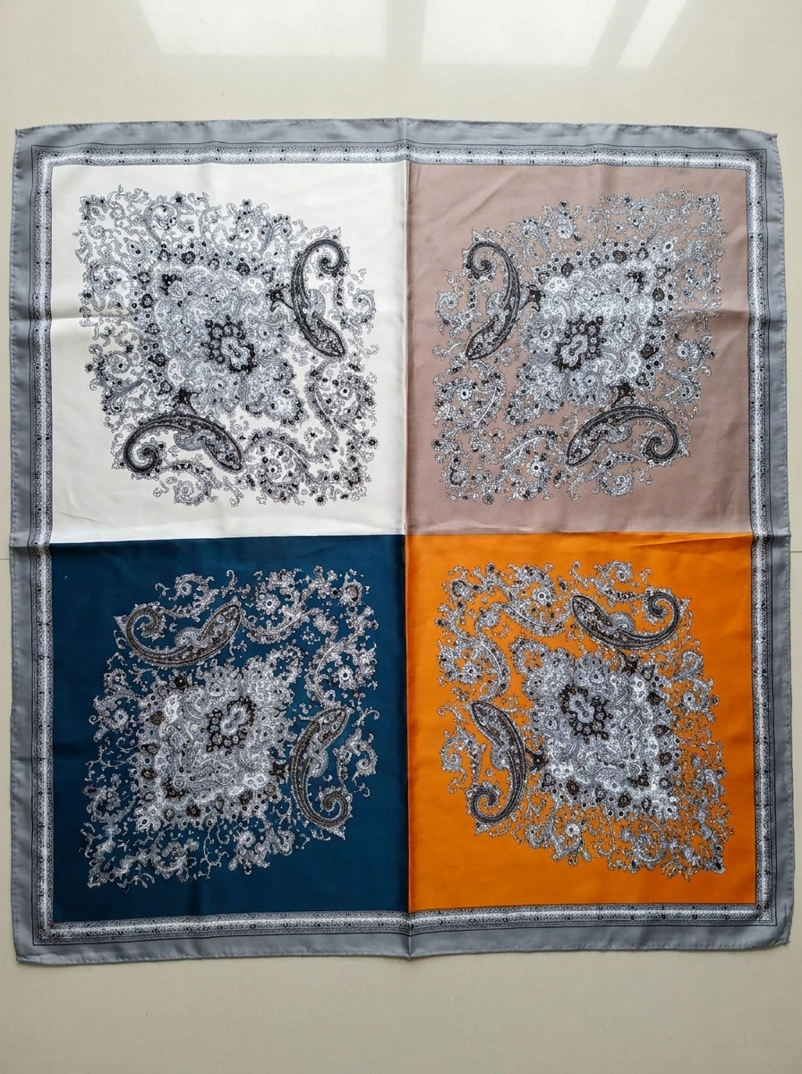 Foulard carré en soie motif cachemire
