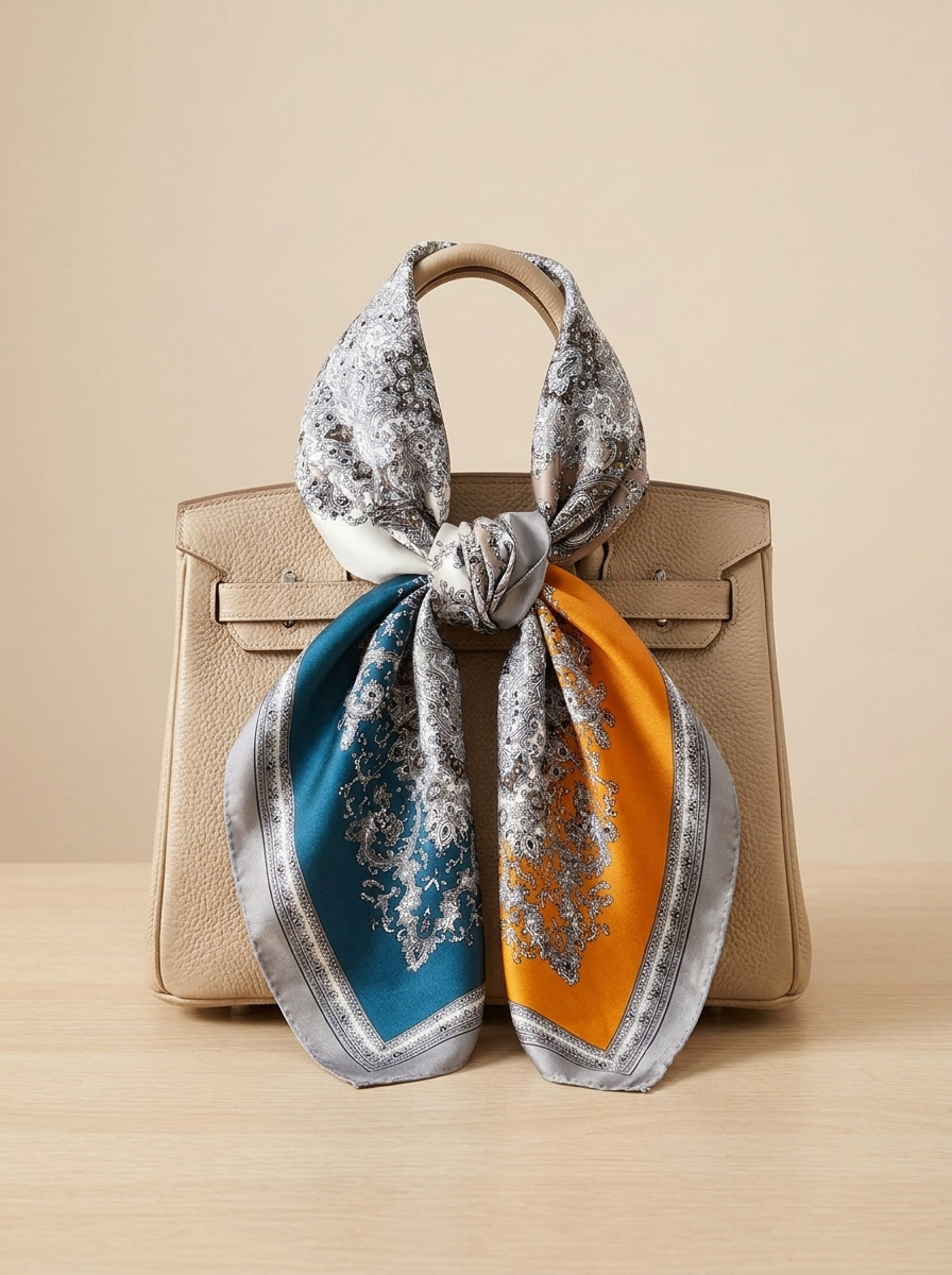 Foulard carré en soie motif cachemire