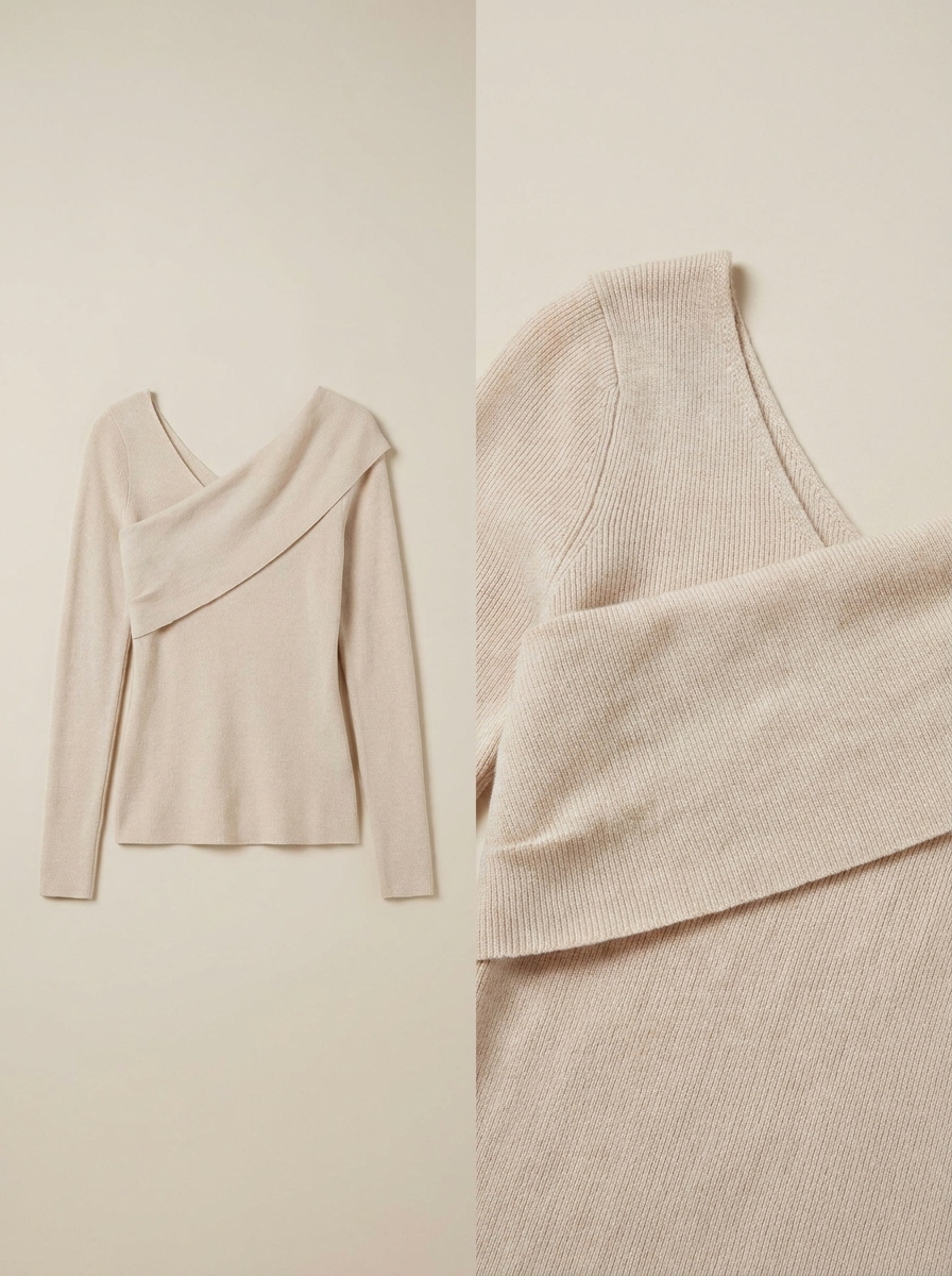 Pull col bandoulière en maille côtelée