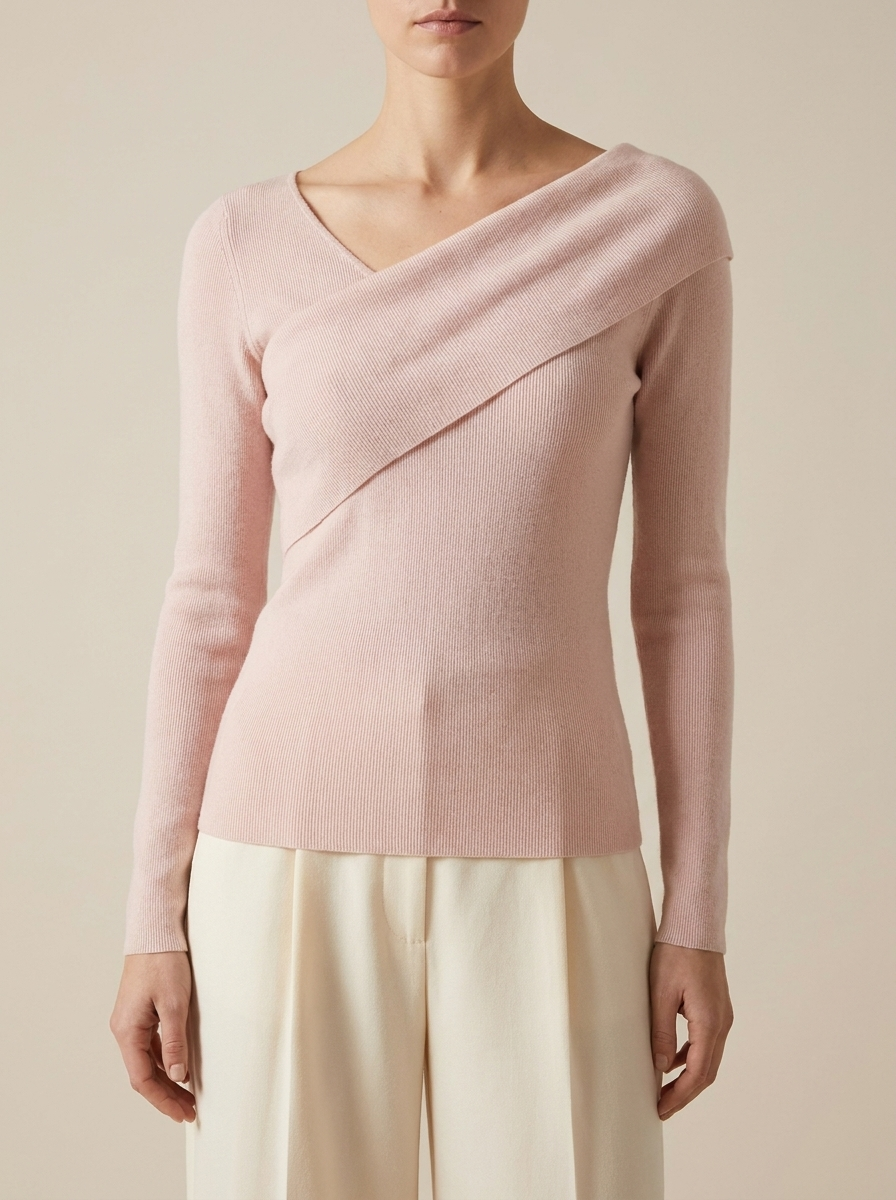 Pull col bandoulière en maille côtelée