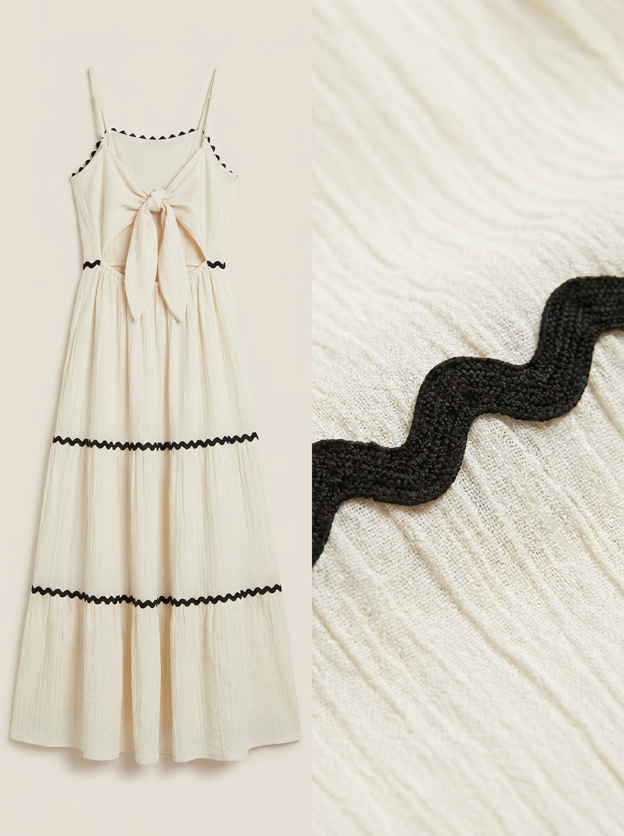Robe longue à galons et nœud dans le dos
