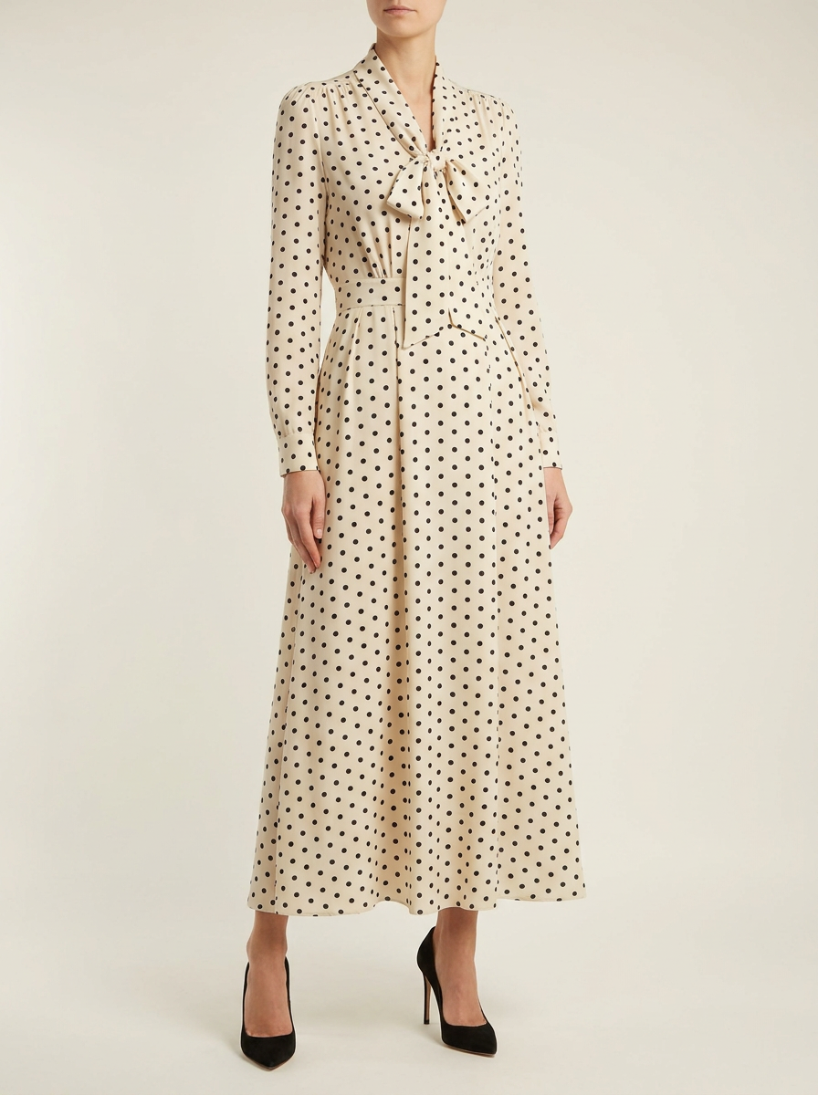 Robe à pois manches longues col lavallière