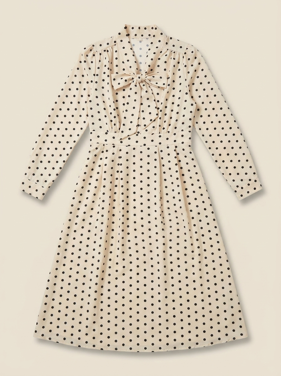Robe à pois manches longues col lavallière