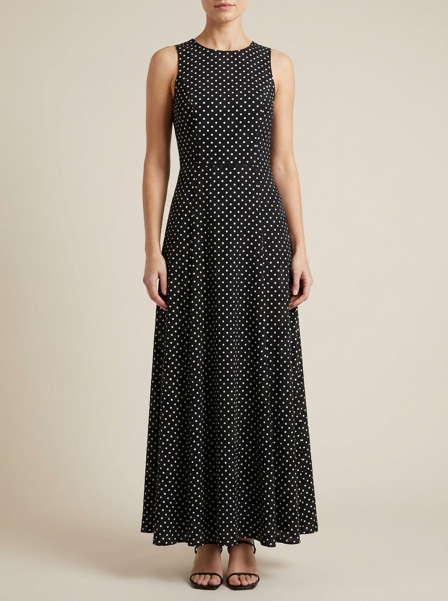 Robe longue noire à pois sans manches