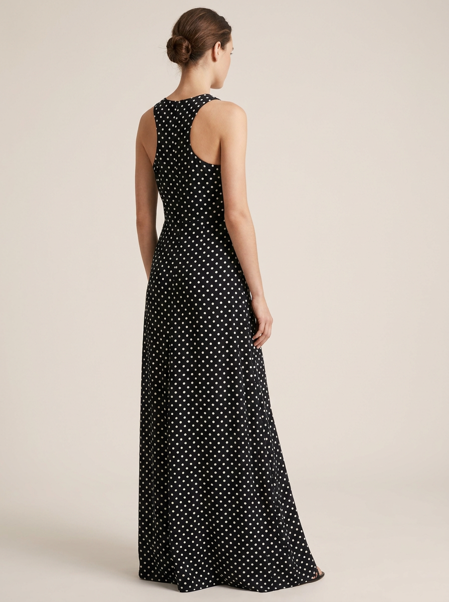 Robe longue noire à pois sans manches
