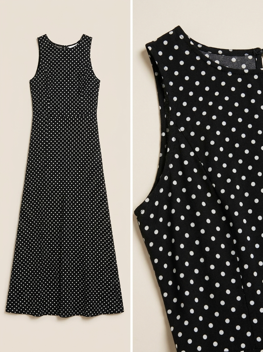 Robe longue noire à pois sans manches