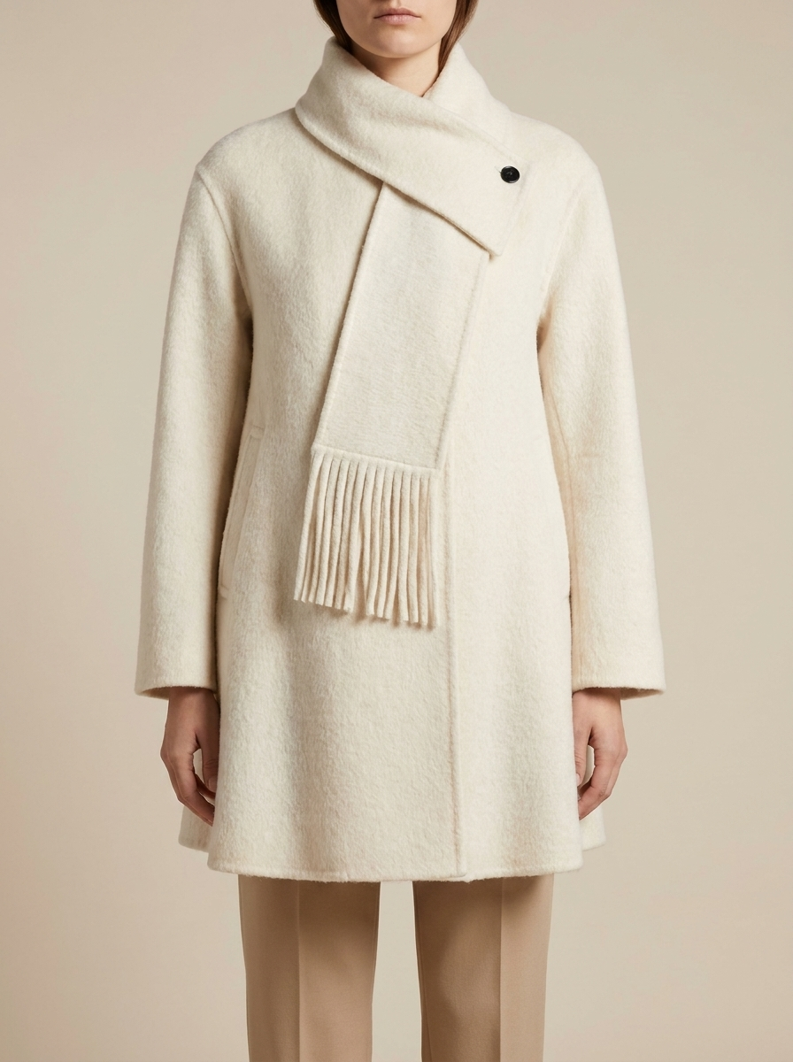 Manteau court en laine à écharpe intégrée