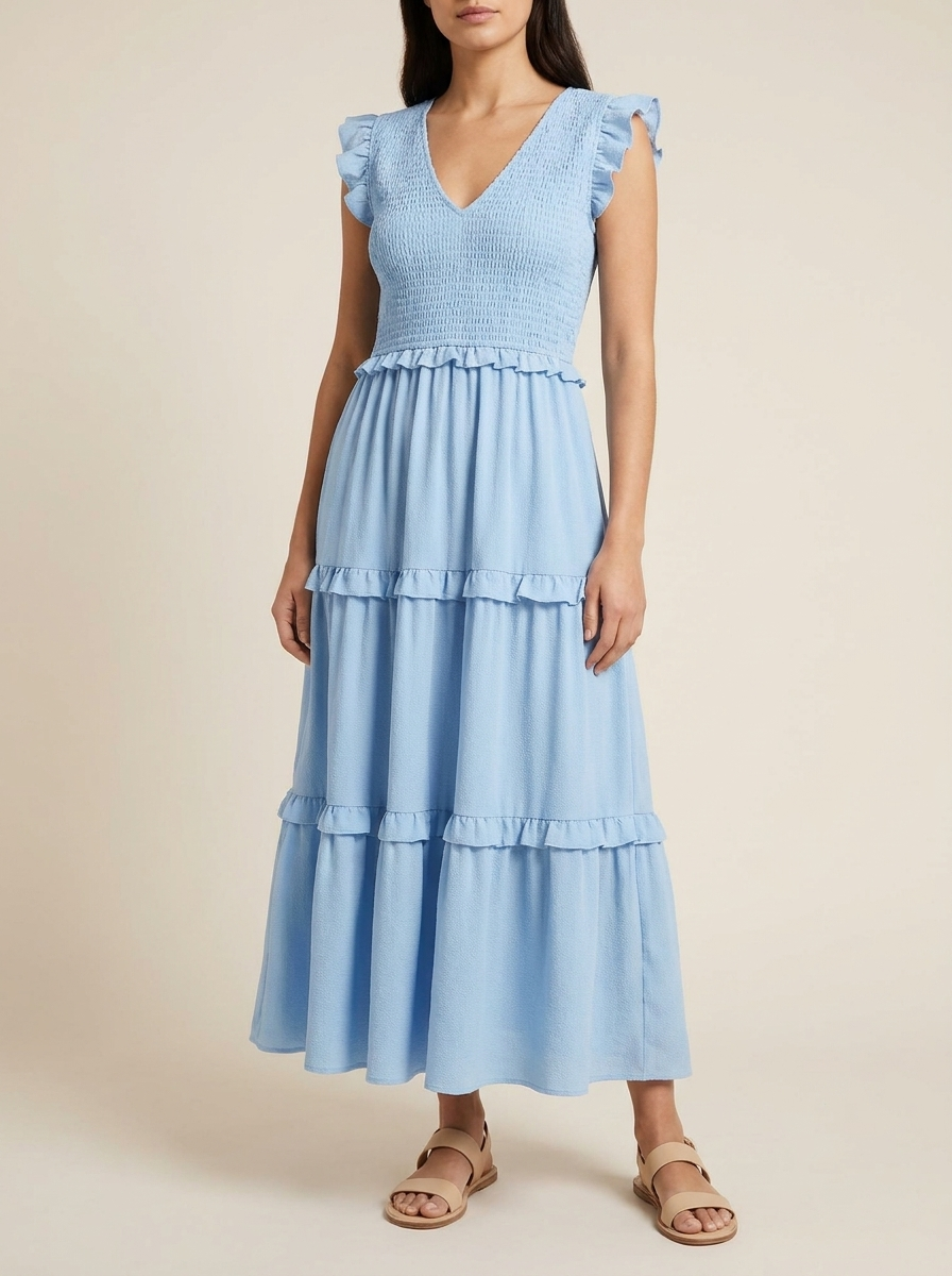 Robe smockée à volants