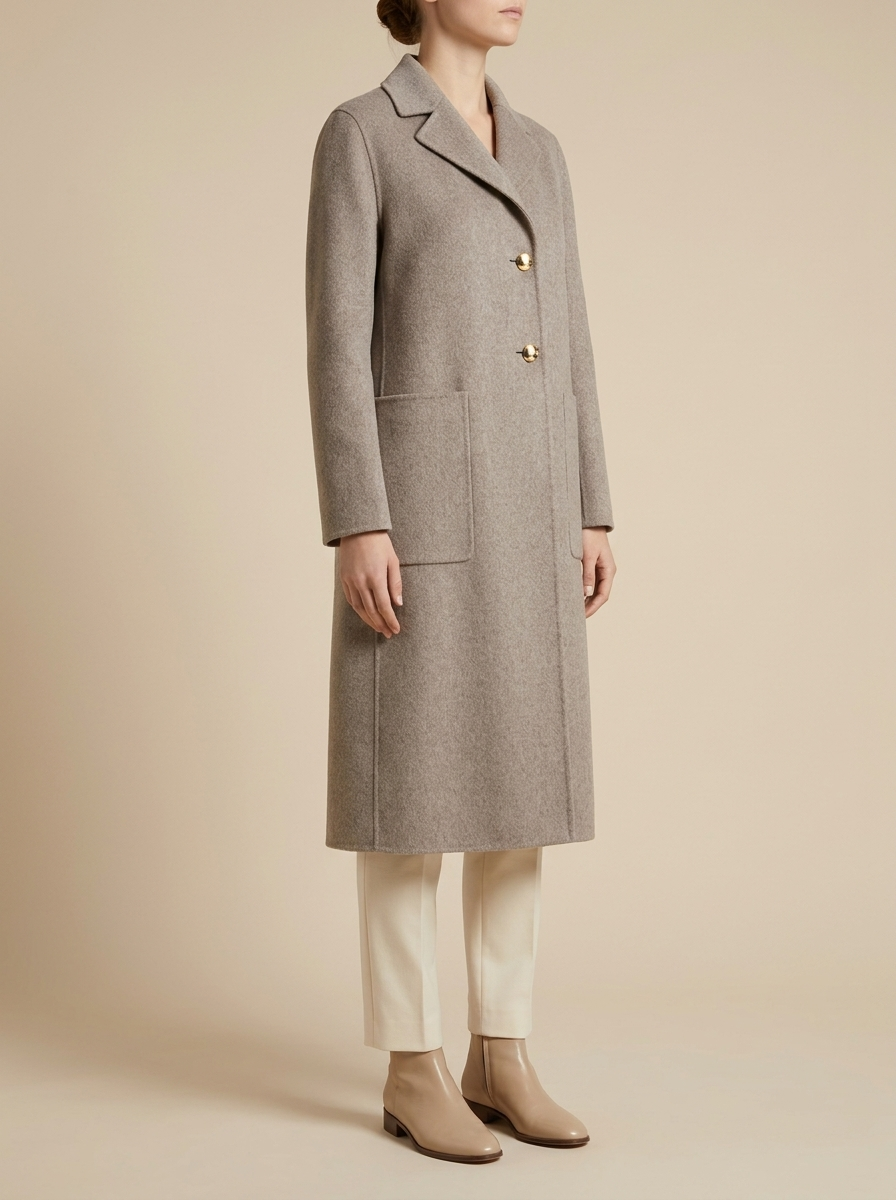 Manteau long en laine double face taupe