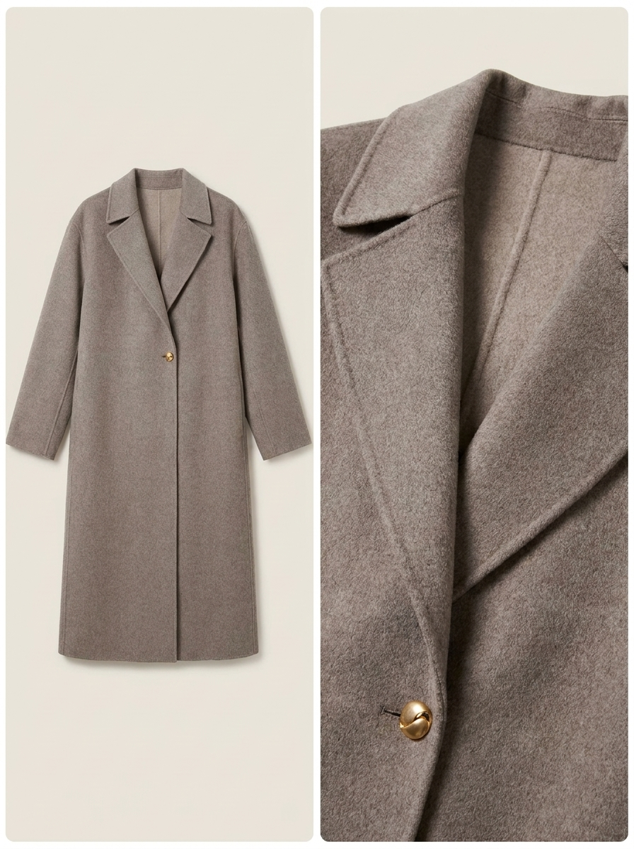 Manteau long en laine double face taupe