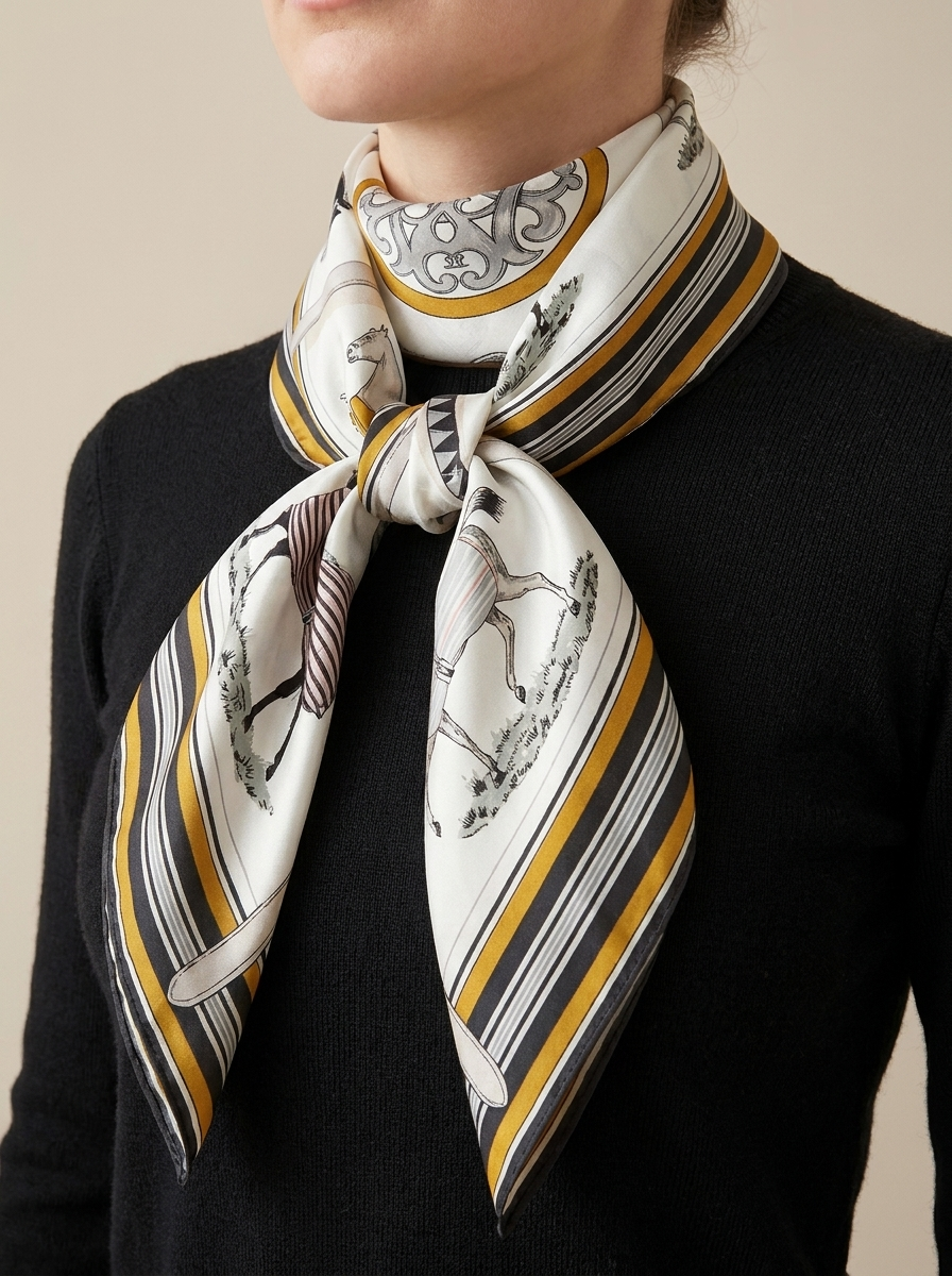 Foulard carré en soie motif chevaux