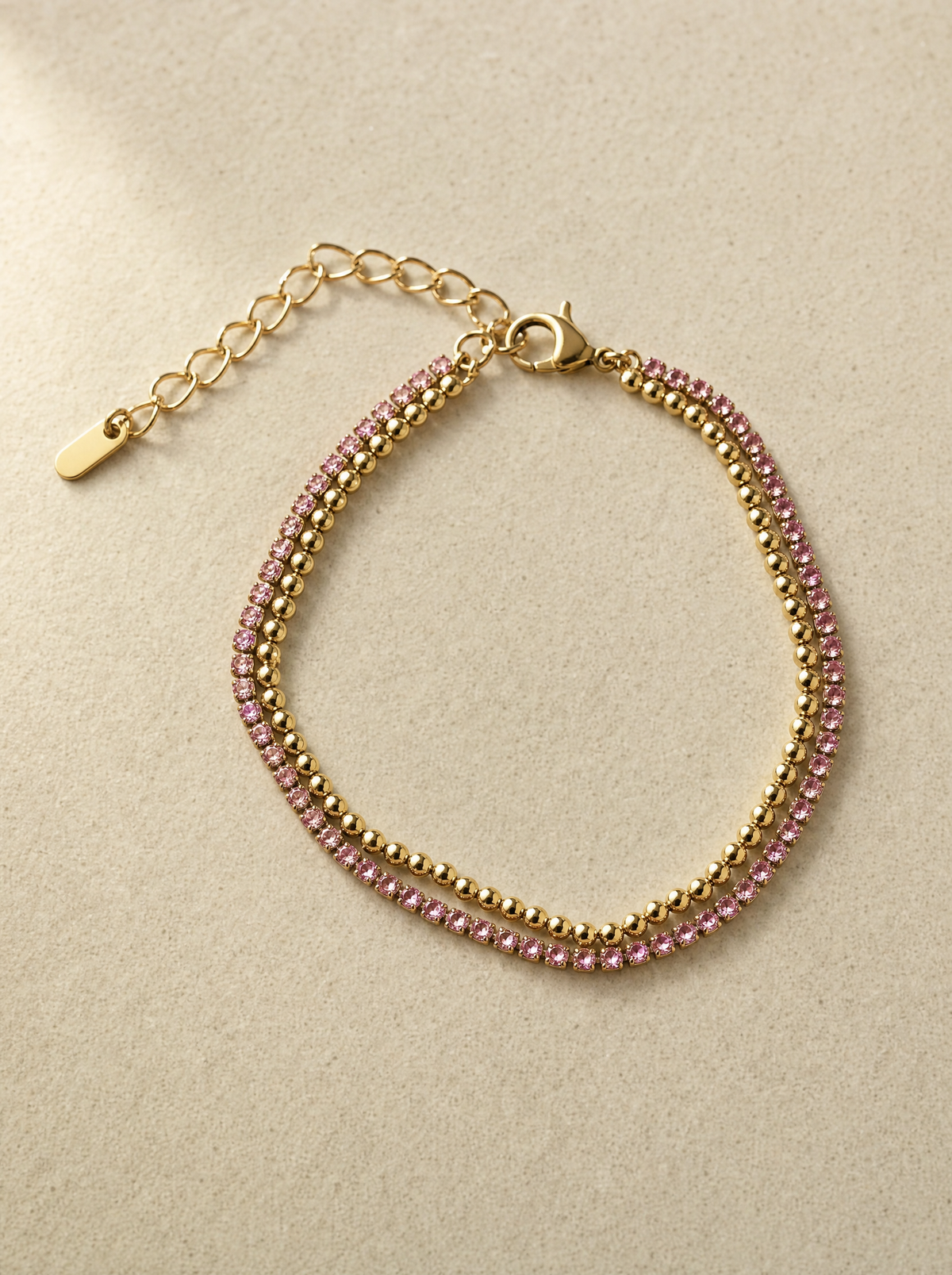 Bracelet double rose et perles dorées