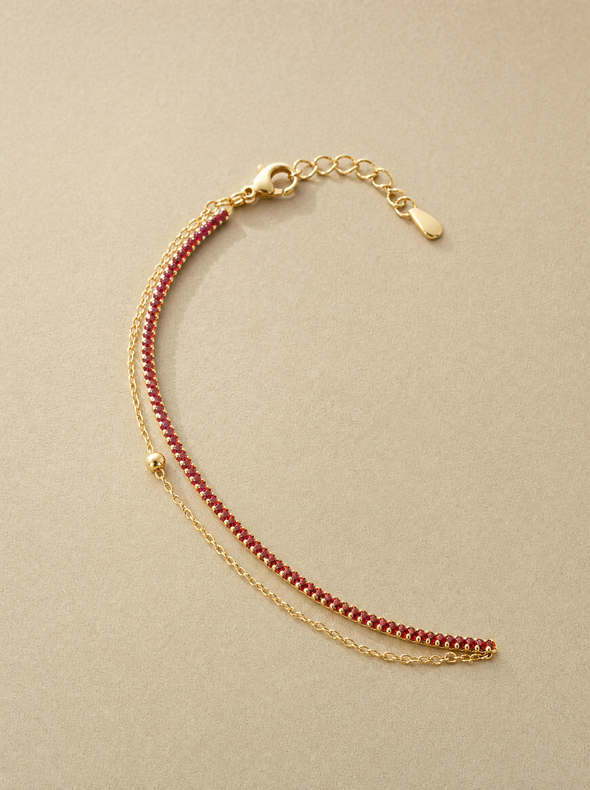Bracelet double zircons rouges