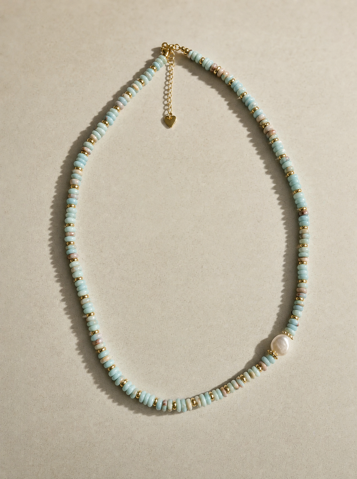 Collier perles bleu clair et perle
