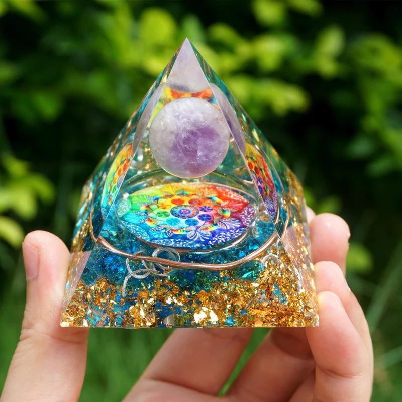 Orgonite "Abondance & Protection" en Améthyste & Quartz Bleu