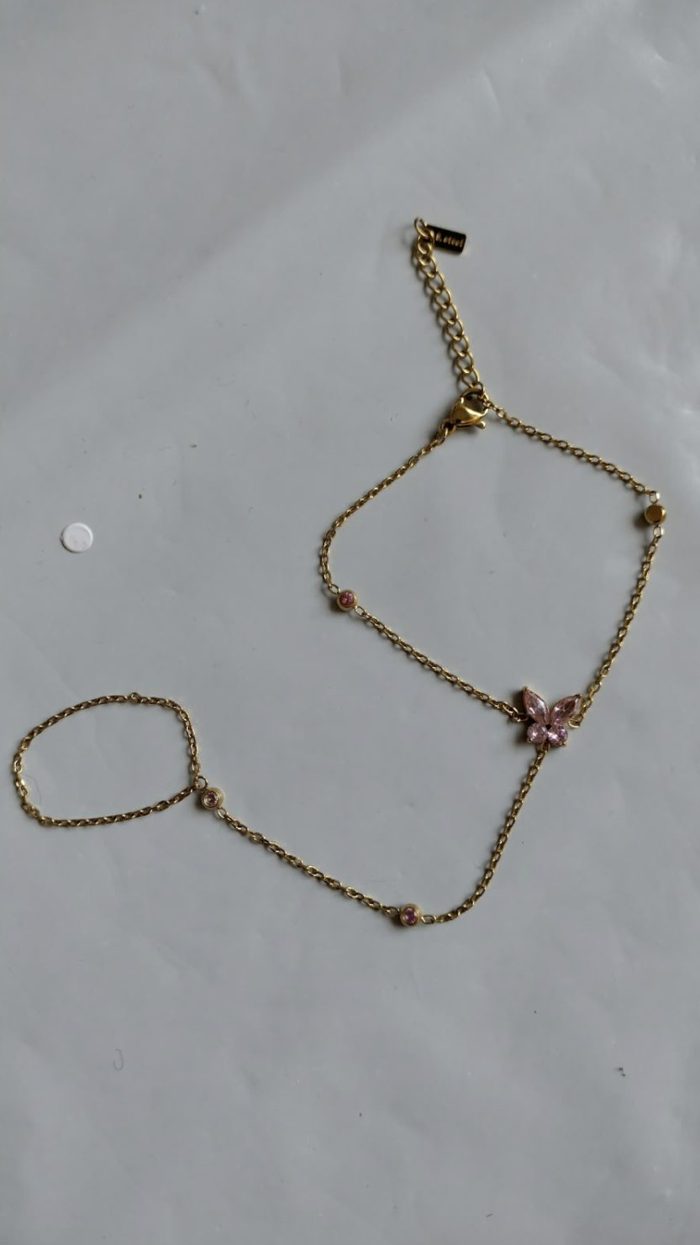 Bracelet bague papillon rose