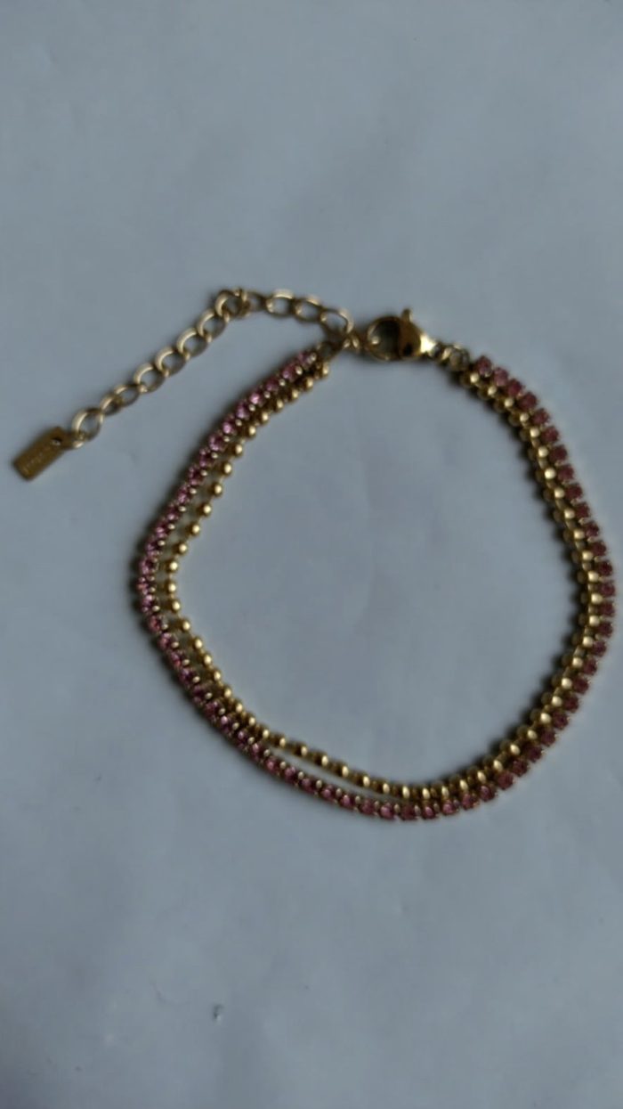 Bracelet double rose et perles dorées