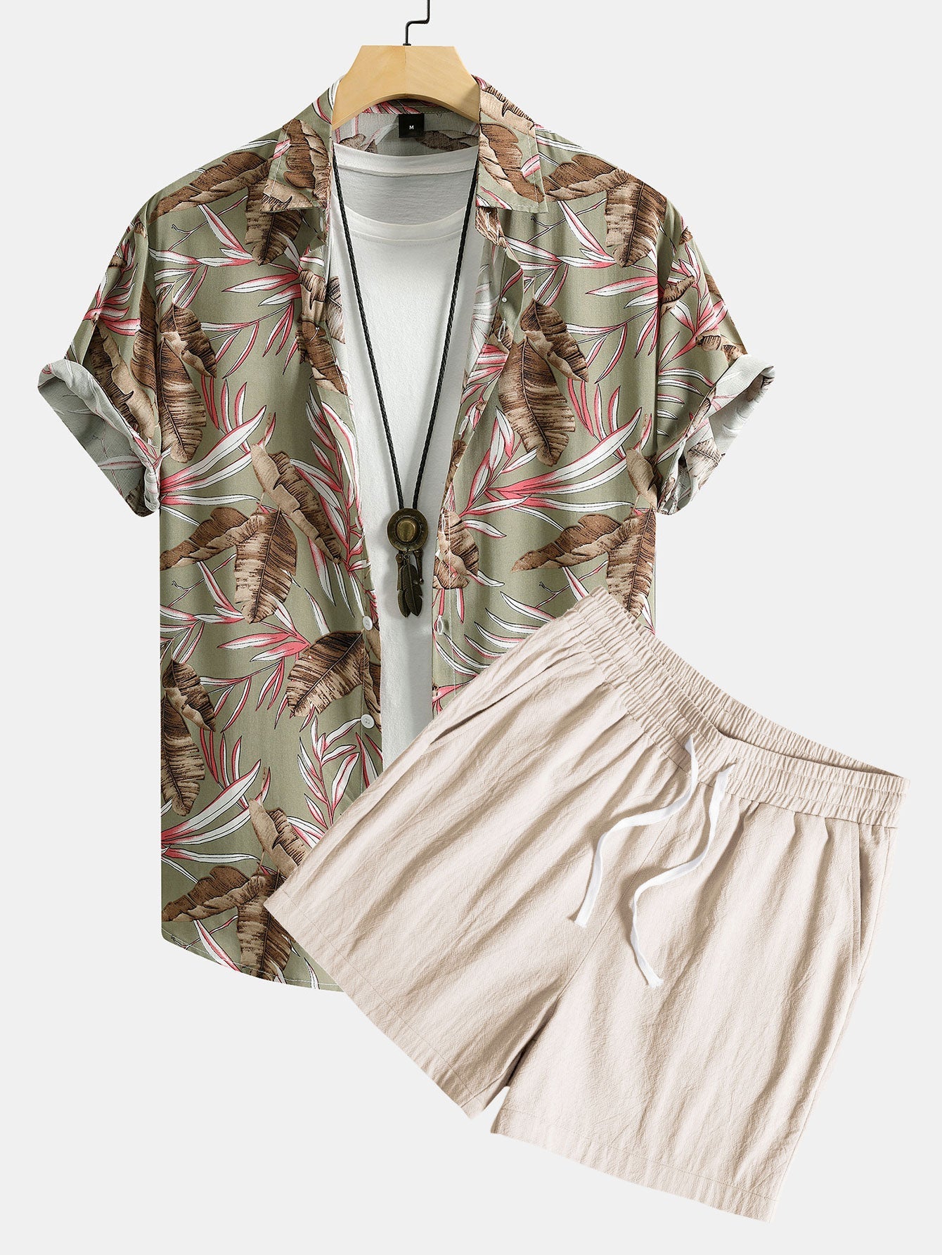 Chemise à Boutons Imprimée en Viscose & Shorts en Coton Texturé