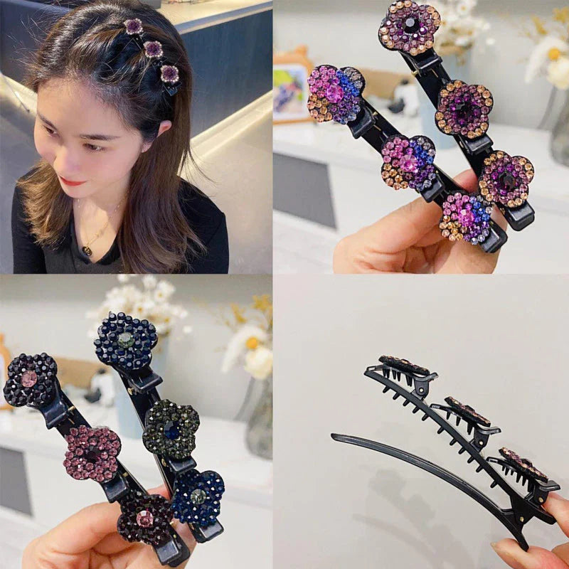 Barrette à Cheveux Latérale à Trois Fleurs 4 pièces