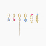 Candy Love Ensemble de 6 Boucles d'Oreilles Fleur Zircon et Chaîne