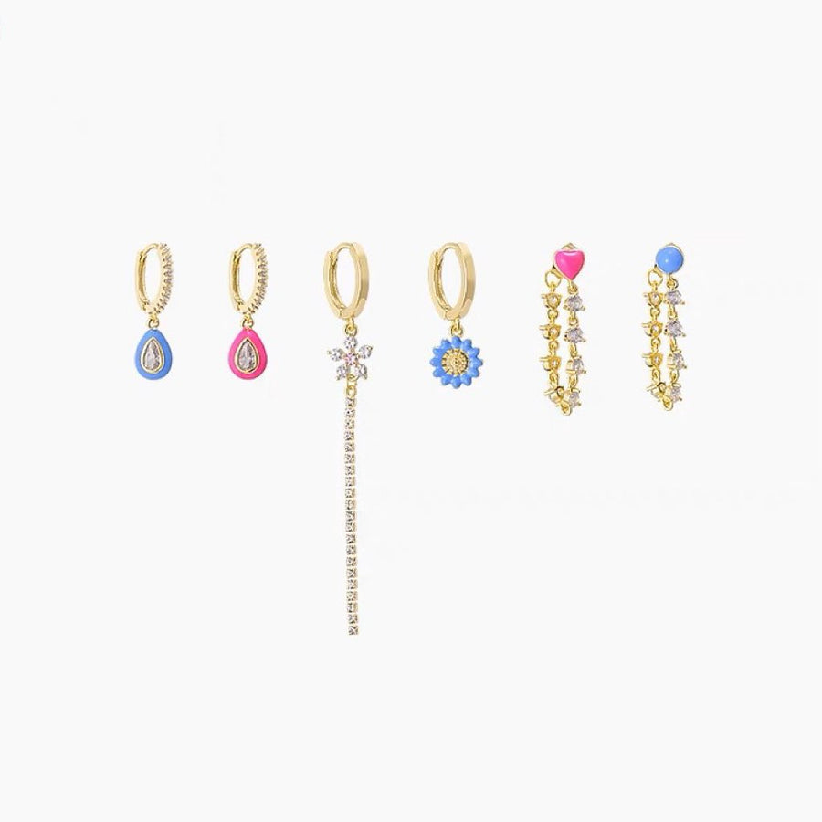 Candy Love Ensemble de 6 Boucles d'Oreilles Fleur Zircon et Chaîne