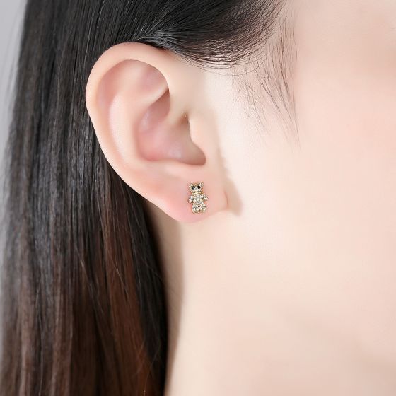 Lot de 4 boucles d'oreilles ours et cœur en argent 925 Enfant
