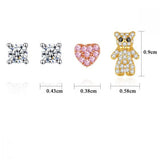 Lot de 4 boucles d'oreilles ours et cœur en argent 925 Enfant