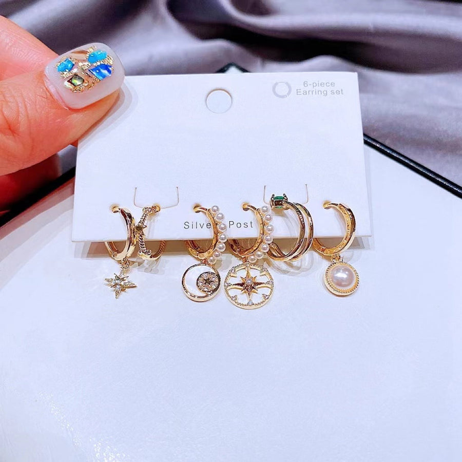 6pcs créoles de boucles d'oreilles en perle naturelle