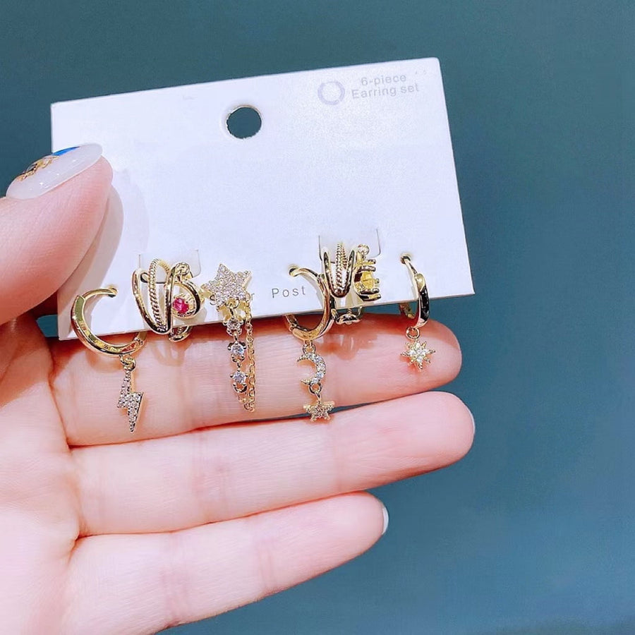 6 pièces boucle d'oreille Lightning Zircon Star