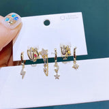 6 pièces boucle d'oreille Lightning Zircon Star
