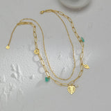 Collier Acier Inoxydable double Couches pierre d'amazonite