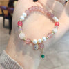Bracelet à breloques ovales en quartz fraise perle d'eau douce