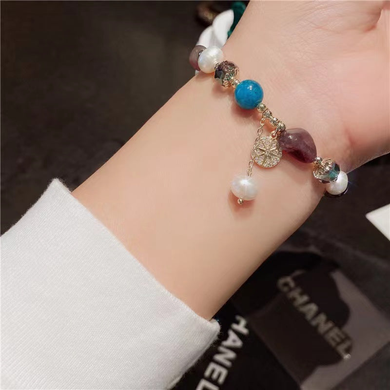 Bracelet à breloques étoile d'améthyste perle d'eau douce