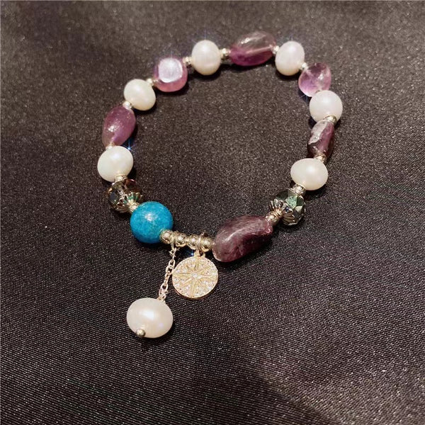 Bracelet à breloques étoile d'améthyste perle d'eau douce