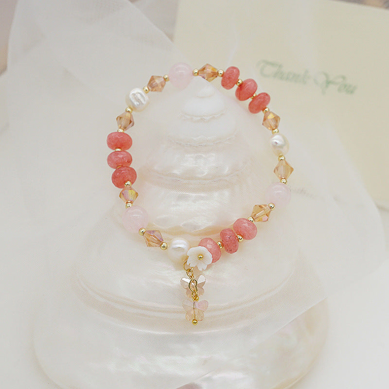 Bracelet Fleur Papillon Quartz Rose