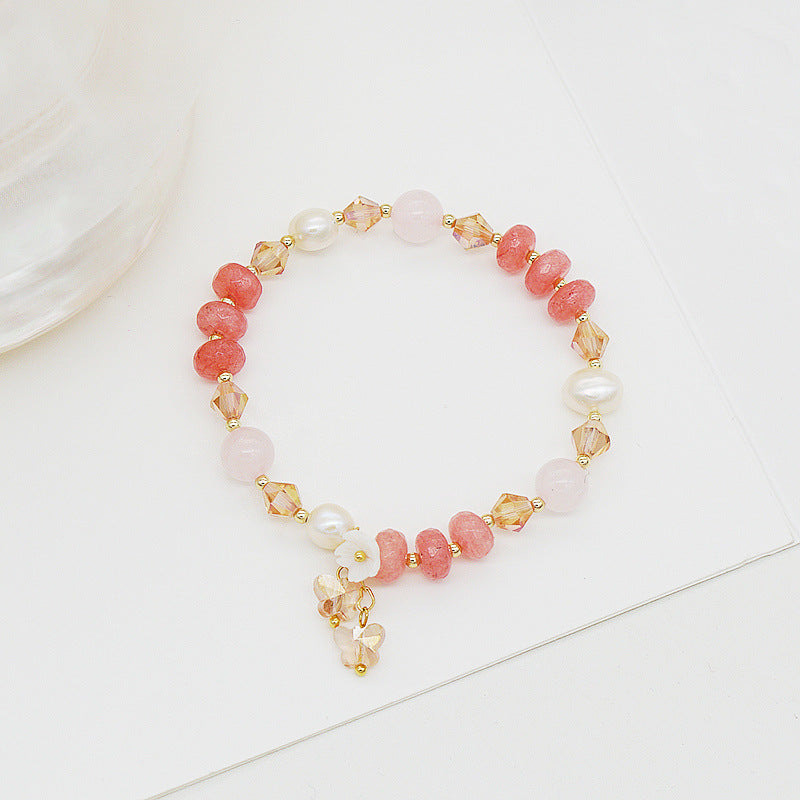Bracelet Fleur Papillon Quartz Rose