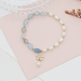 Bracelet fleur de zircon aigue-marine perle d'eau douce