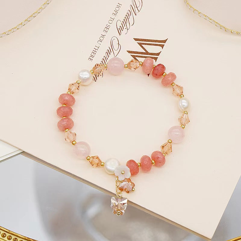 Bracelet Fleur Papillon Quartz Rose