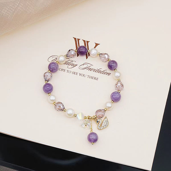 Bracelet de cygne en cristal tchèque avec améthyste