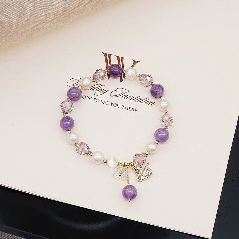 Bracelet de cygne en cristal tchèque avec améthyste