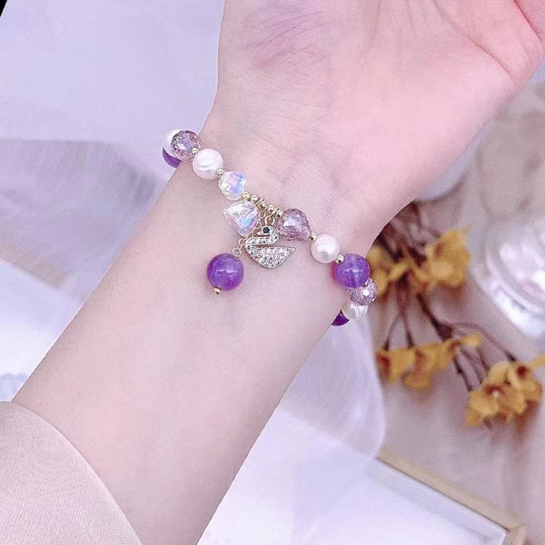 Bracelet de cygne en cristal tchèque avec améthyste