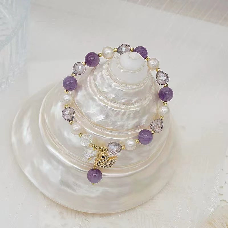 Bracelet de cygne en cristal tchèque avec améthyste