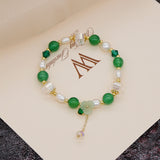 Bracelet Fleur de perle d'eau douce et pierre de jade 