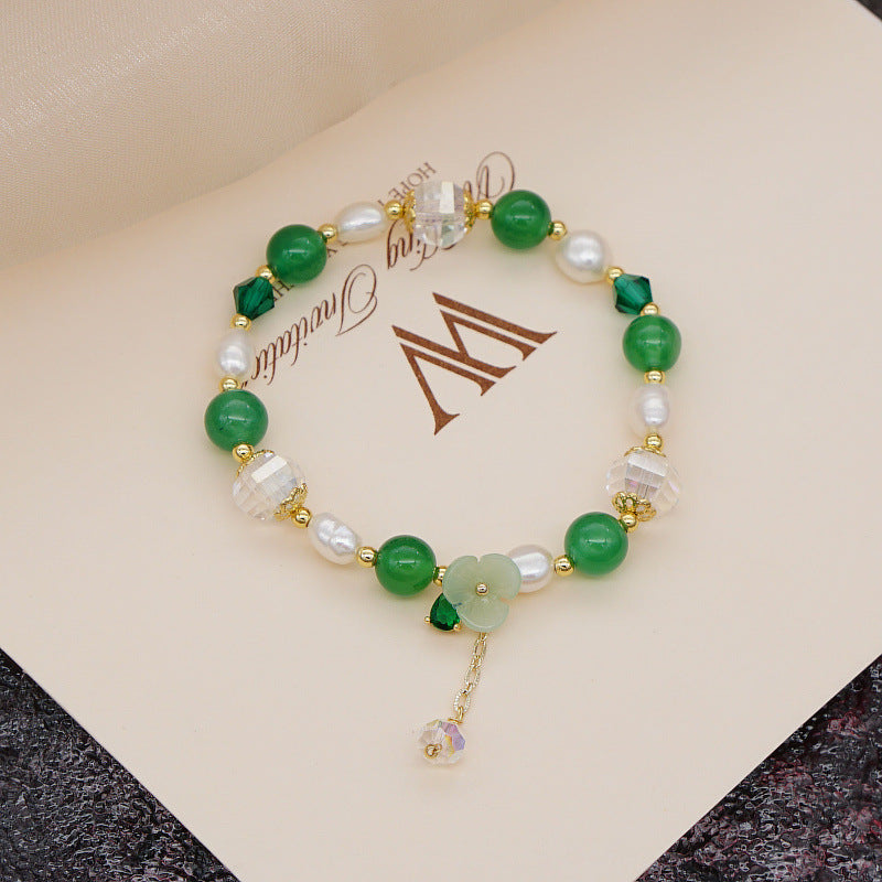 Bracelet Fleur de perle d'eau douce et pierre de jade 