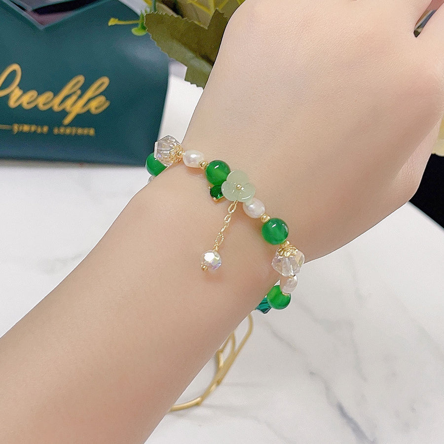 Bracelet Fleur de perle d'eau douce et pierre de jade 