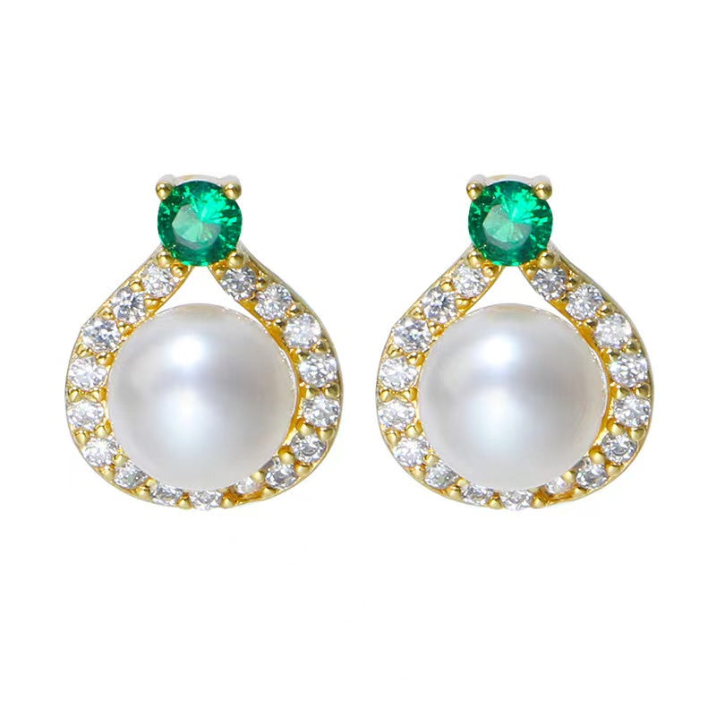 Boucles d'oreilles Zircon vert perle d'eau douce