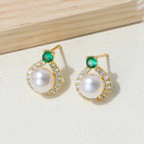 Boucles d'oreilles Zircon vert perle d'eau douce