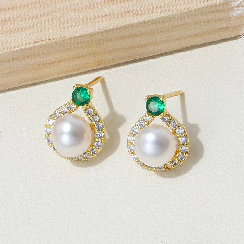 Boucles d'oreilles Zircon vert perle d'eau douce